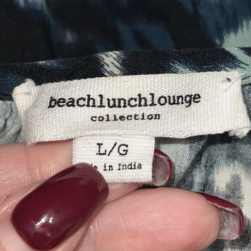 BeachLunchLounge Top‎ Boho Blue Floral Cotton Tiered Talia Tunic Large V Neck - Picture 7 of 9
